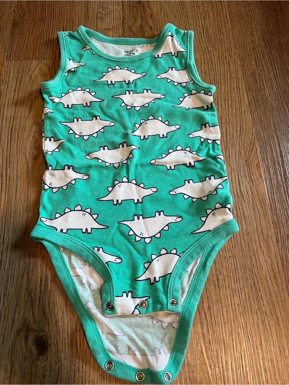 Carter's, Sleeveless Onsie, Green with white dinosaurs, 24 months